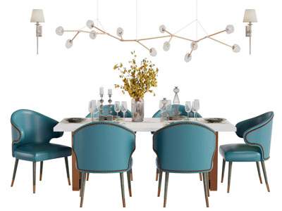 美式长方形餐桌椅组合