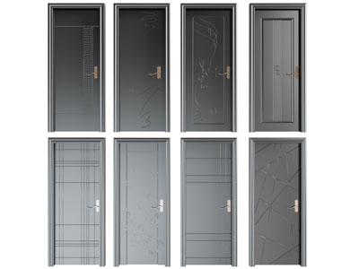 现代黑色装饰花纹的平开门