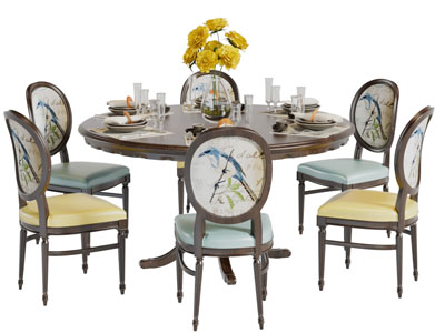 美式实木圆形餐桌椅组合