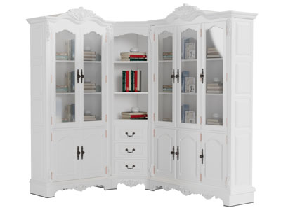 简欧白色转角书柜