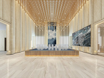 新中式售楼处大堂前台接待区沙盘