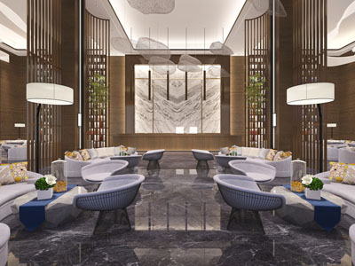 新中式售楼处大堂前台接待区