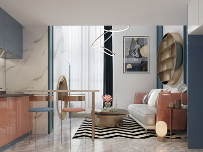 现代轻奢客厅厨房