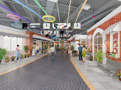 工业风商场步行街3d模型 工业风商场步行街