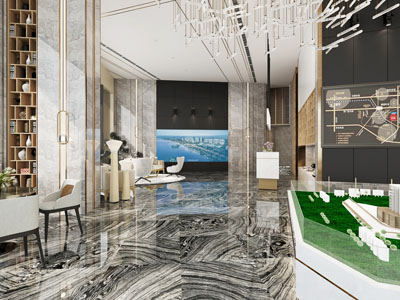 现代售楼处大堂接待区沙盘