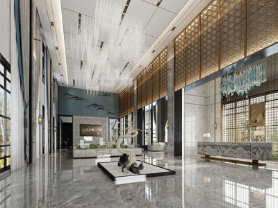 新中式售楼处大堂前台接待区