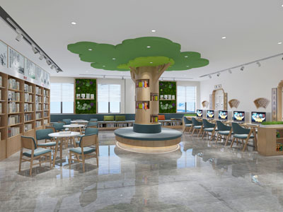新中式书吧图书馆阅览室