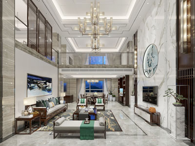 新中式挑高客厅餐厅