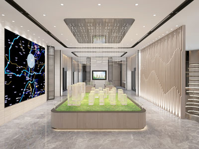 现代售楼处大堂接待区沙盘