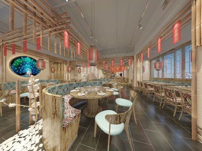 新中式饭店餐馆就餐区