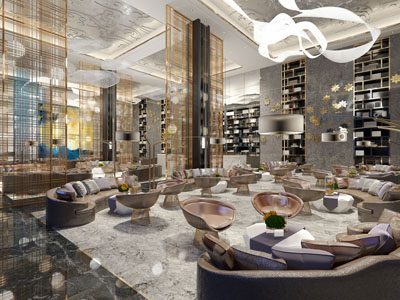 新中式售楼处大堂前台接待区