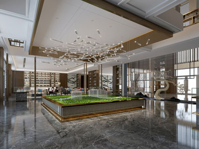 新中式售楼处大堂接待区沙盘