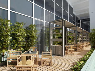 新中式露天饭店餐馆就餐区