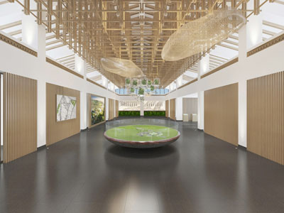 现代售楼处大堂前台接待区沙盘