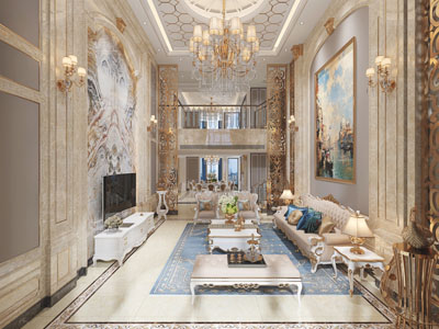 法式别墅客厅餐厅