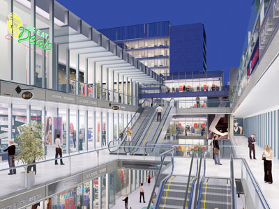 现代商场露天电梯间