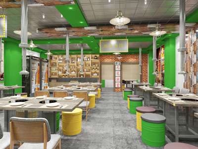 工业风饭店餐馆火锅店3d模型 工业风饭店餐馆火锅店