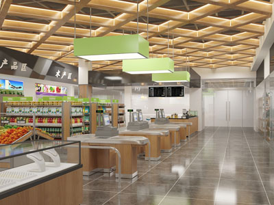 现代超市收银台结账区