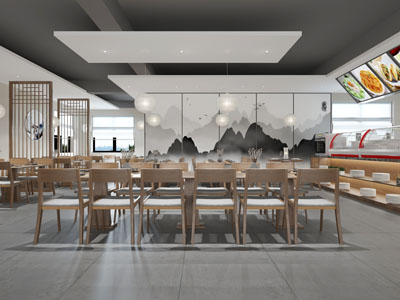 新中式饭店餐馆就餐区