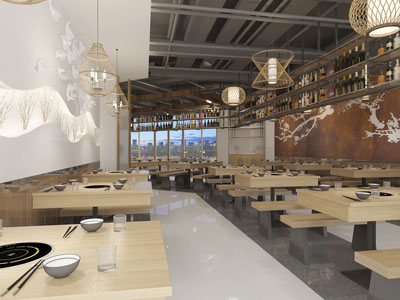 新中式饭店餐馆火锅店就餐区3d模型 新中式饭店餐馆火锅店就餐区