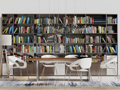 现代实木书柜长方形餐桌椅组合