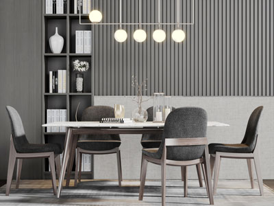 现代长方形餐桌椅组合