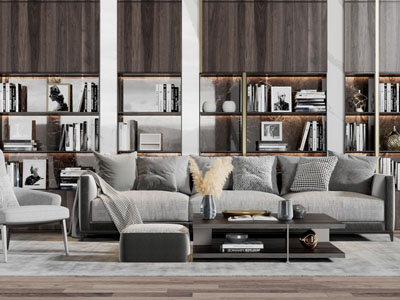 现代多人沙发休闲椅子茶几组合