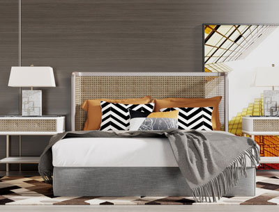 现代镂空床头双人床床头柜