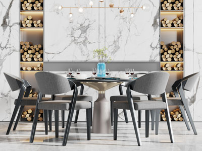 现代圆形餐桌椅组合