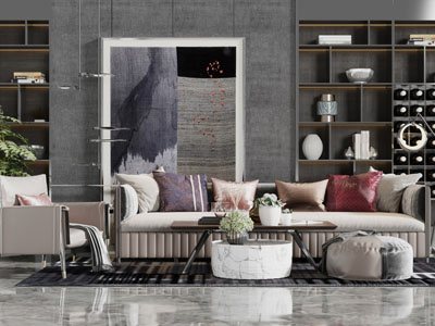 现代多人单人沙发茶几组合