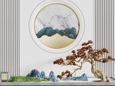 中式松树石头景观园艺小品