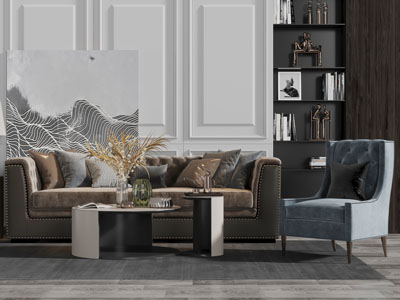 现代多人沙发单人沙发茶几组合