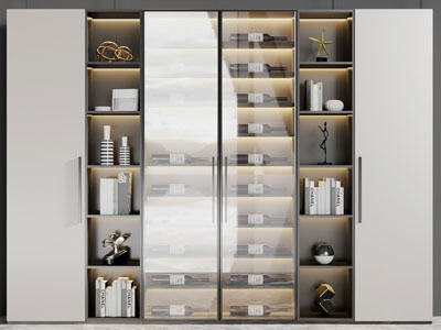 现代玻璃柜门的酒柜