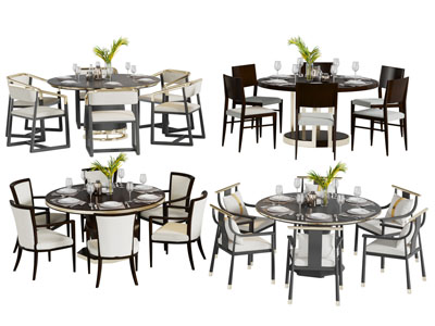 新中式圆形餐桌椅组合