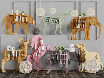 北欧实木卡通动物收纳装饰架