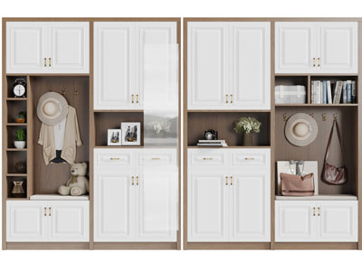 北欧白色柜门的拼接玄关装饰鞋柜