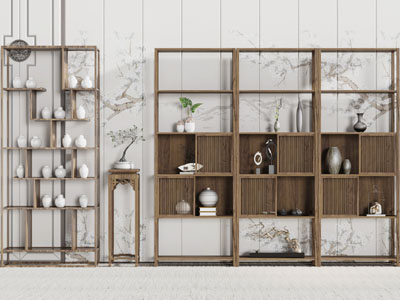 新中式实木镂空装饰收纳架