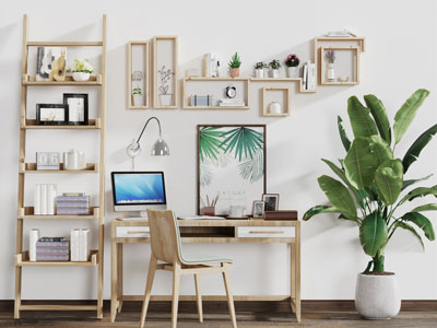 北欧实木书桌椅组合梯形装饰架