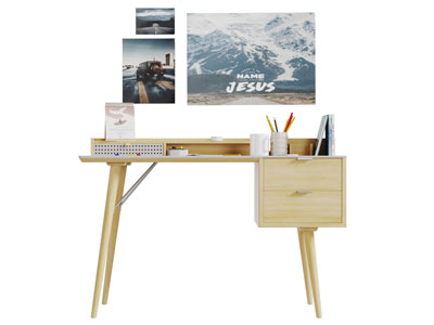 北欧实木带抽屉的书桌