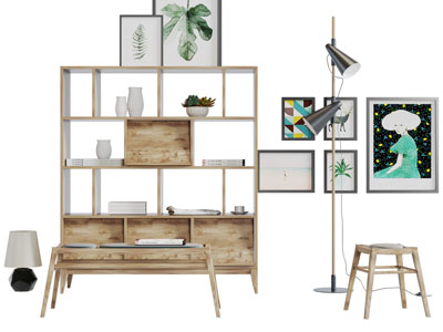 北欧实木书桌书柜