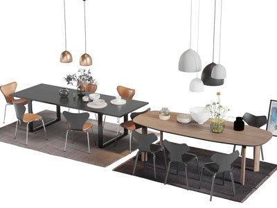 现代长方形餐桌椅组合
