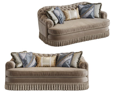 欧式布艺软包靠背多人沙发