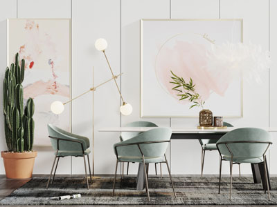 现代轻奢长方形餐桌椅组合