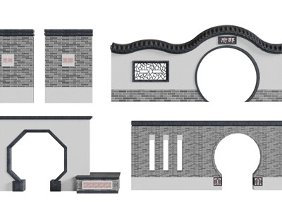 中式青砖景观围墙园艺小品