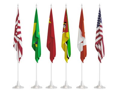 旗杆上的中国美国的国旗