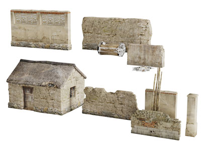 中式古旧土块房子墙垣建筑