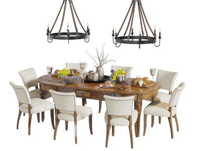 美式椭圆形实木餐桌椅组合