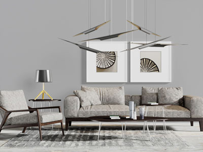 现代实木多人沙发休闲椅子茶几组合