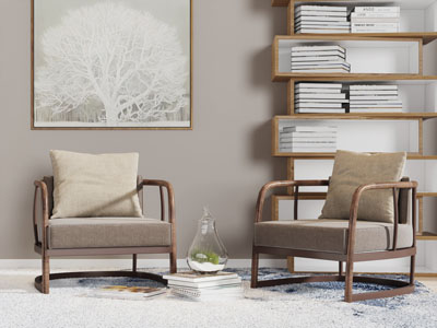 现代实木边框的单人沙发3d模型 现代实木边框的单人沙发