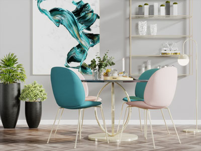 现代轻奢圆形餐桌椅组合